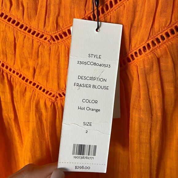 NWT Veronica Beard Frasier 100% Cotton Hot Orange Blouse Lace Size 2 - Picture 16 of 16